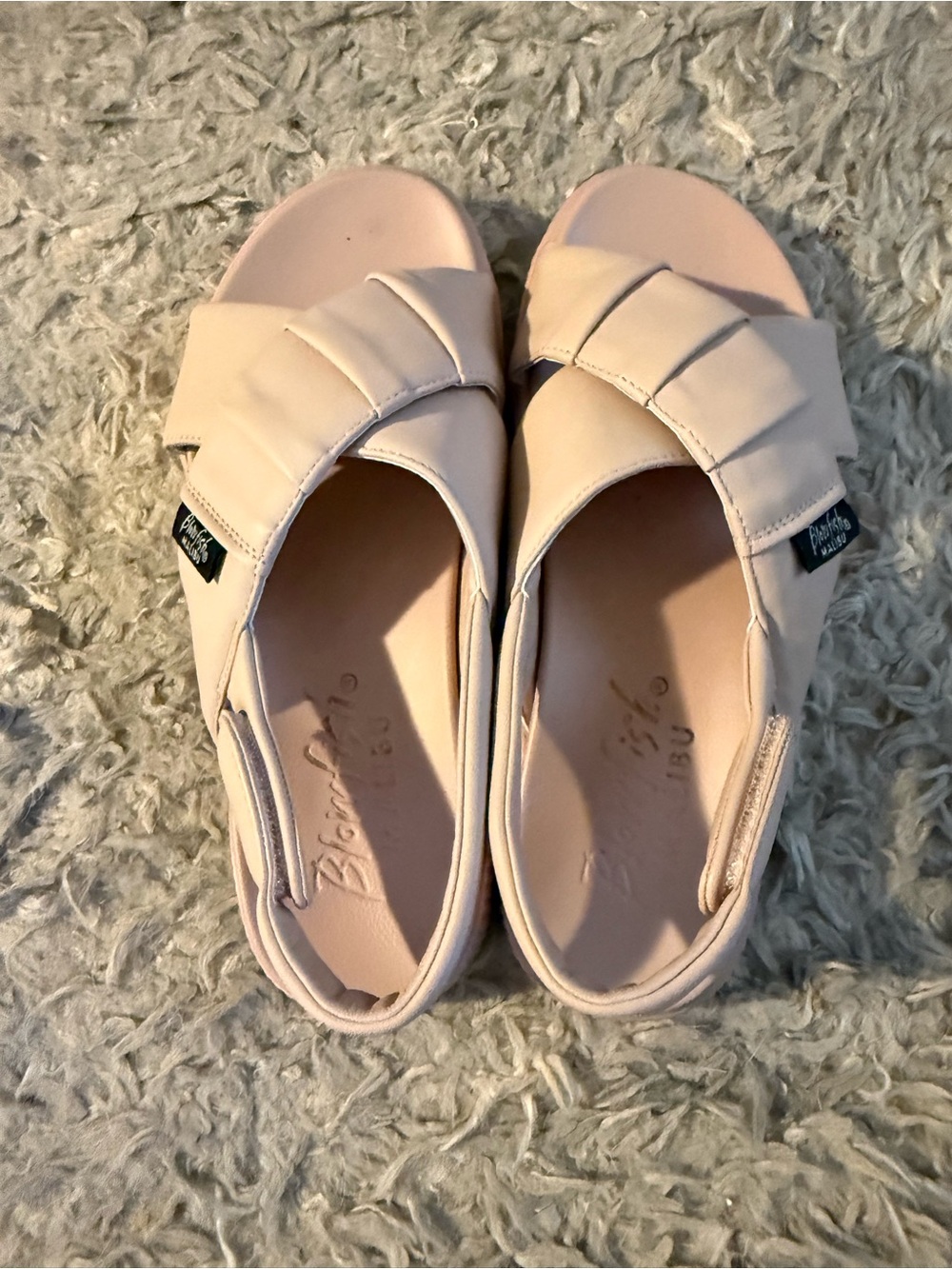 These are Blowfish Malibu platform cross-strap sandals